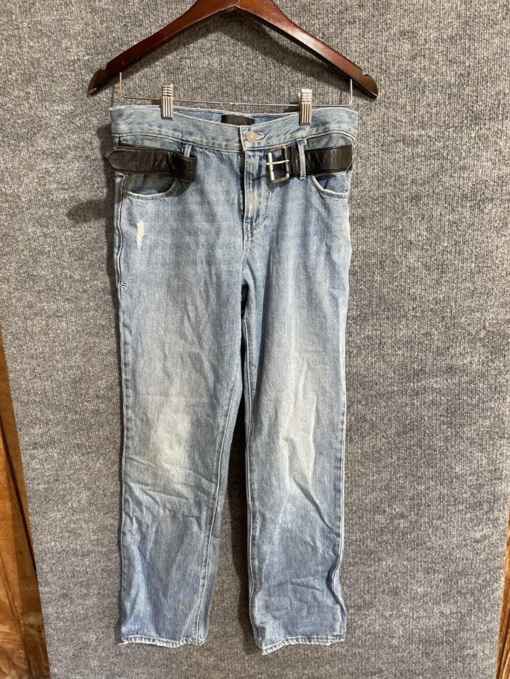RTA Jeans Womens 0 Light Wash Blue Straight Leg Belted Distressed Denim USA